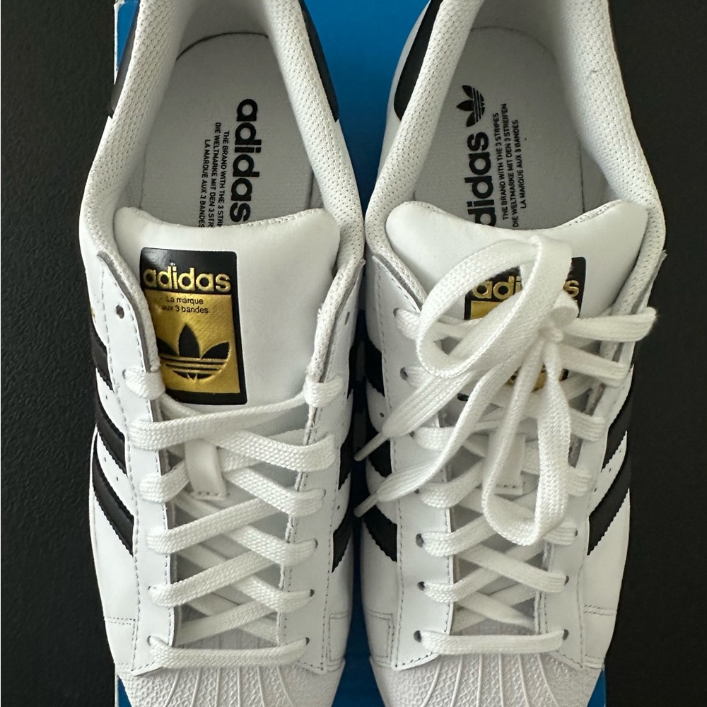 Adidas Superstar Classic White and Black Sneakers with Gold Logo